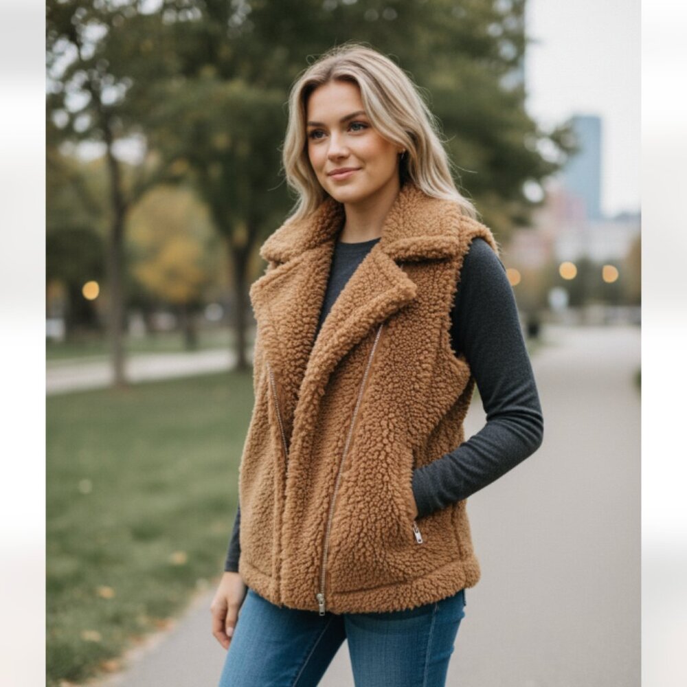 NWOT INC INTERNATIONAL CONCEPTS Sherpa Vest In Baked Clay